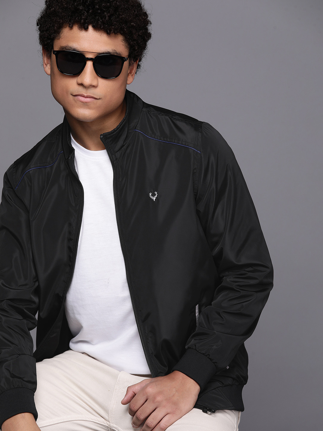 

Allen Solly Men Black Solid Bomber Jacket