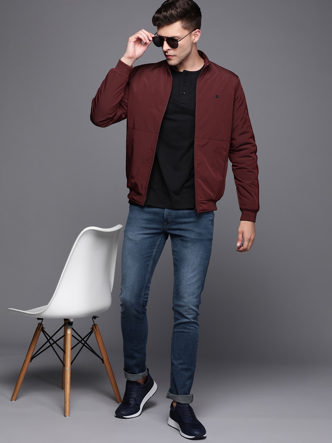 

Allen Solly Men Maroon Solid Bomber Jacket