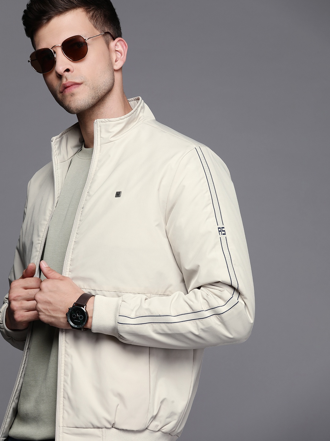 

Allen Solly Men Off White Solid Bomber Jacket
