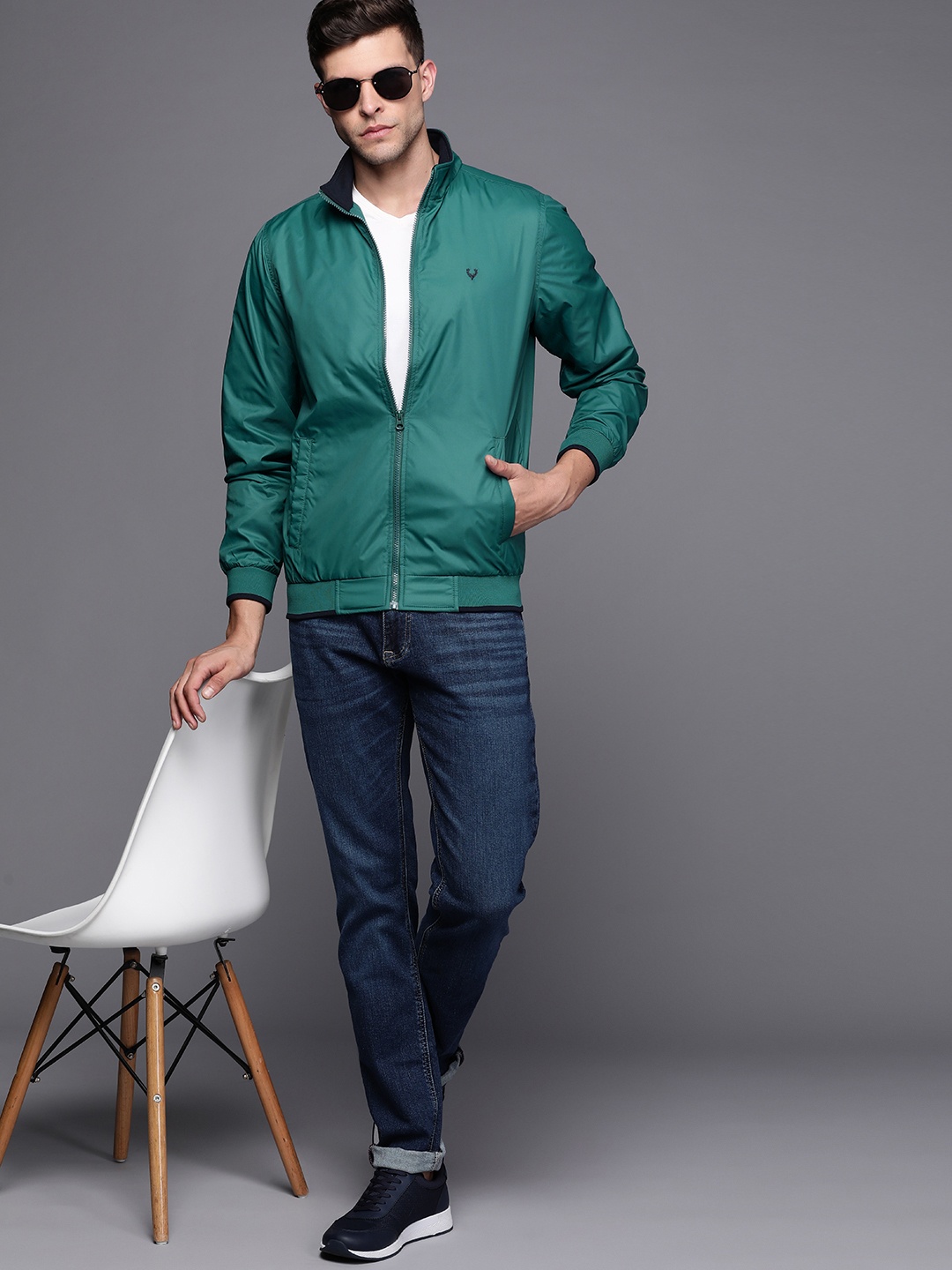 

Allen Solly Men Teal Green Solid Bomber Jacket