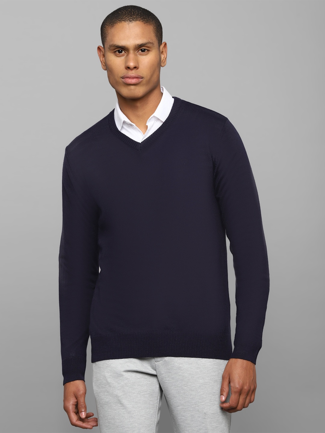 

Allen Solly Men Solid Pullover with Embroidered Detail, Navy blue