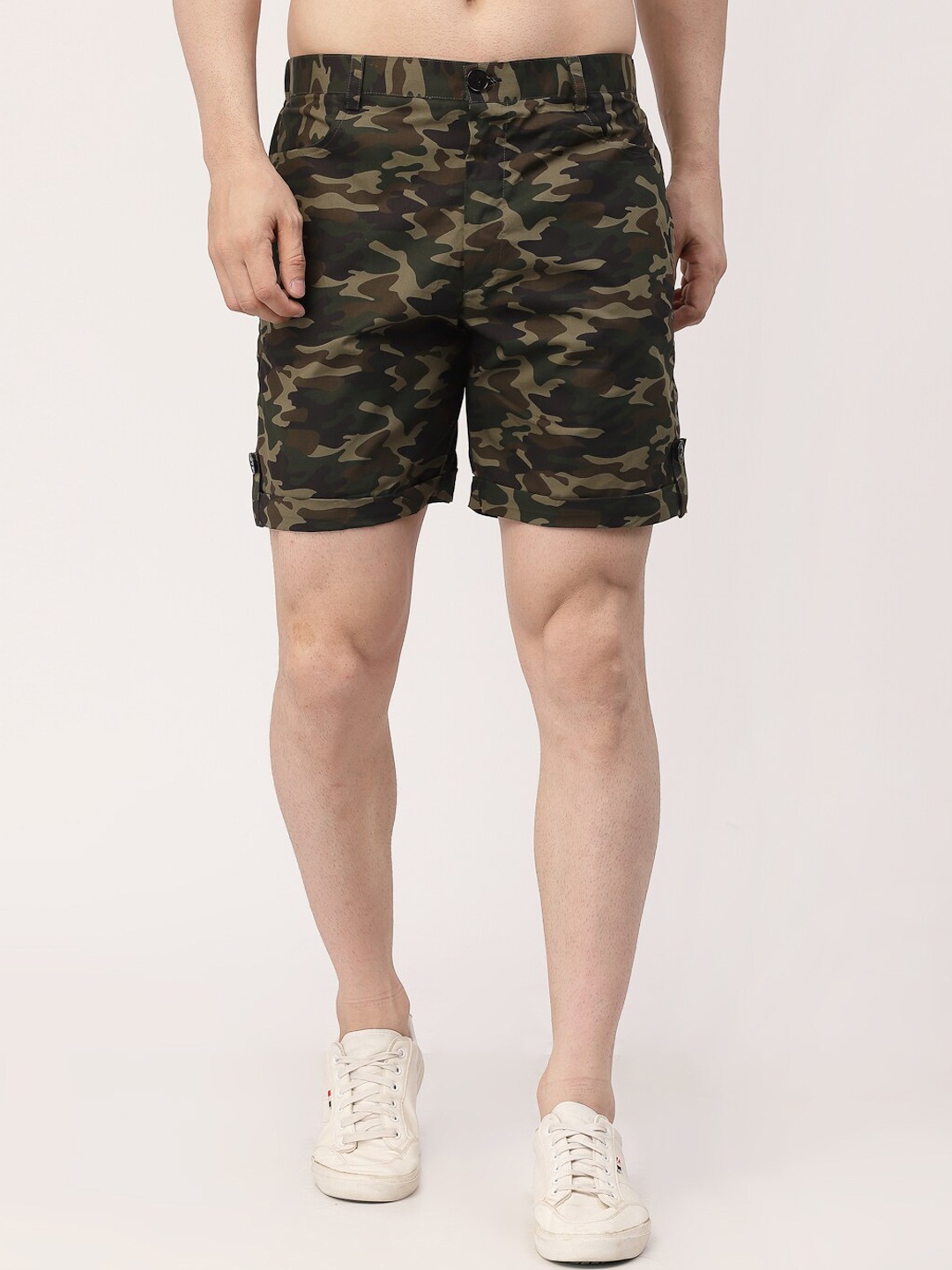 

KLOTTHE Men Green Camouflage Printed Outdoor Sports Shorts