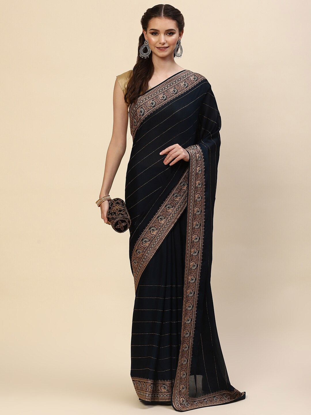 

Meena Bazaar Navy Blue Saree