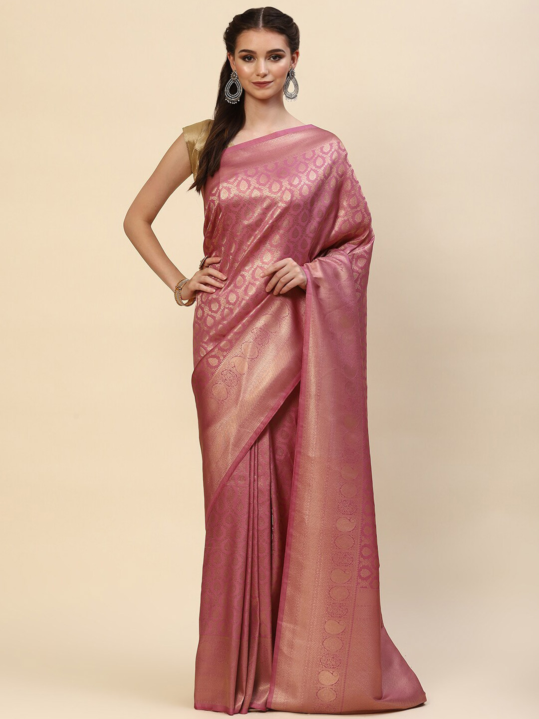 

Meena Bazaar Purple & Gold-Toned Ethnic Motifs Zari Art Silk Saree
