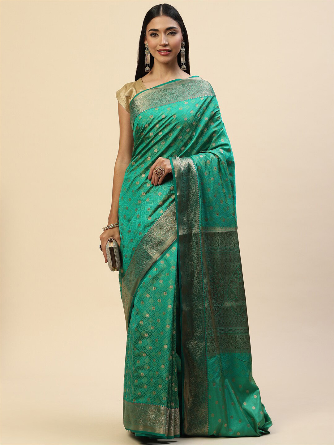 

Meena Bazaar Green Art Silk Saree