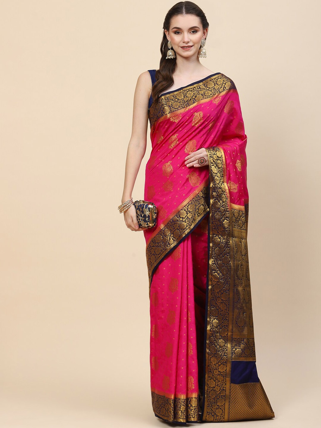 

Meena Bazaar Fuchsia Art Silk Saree