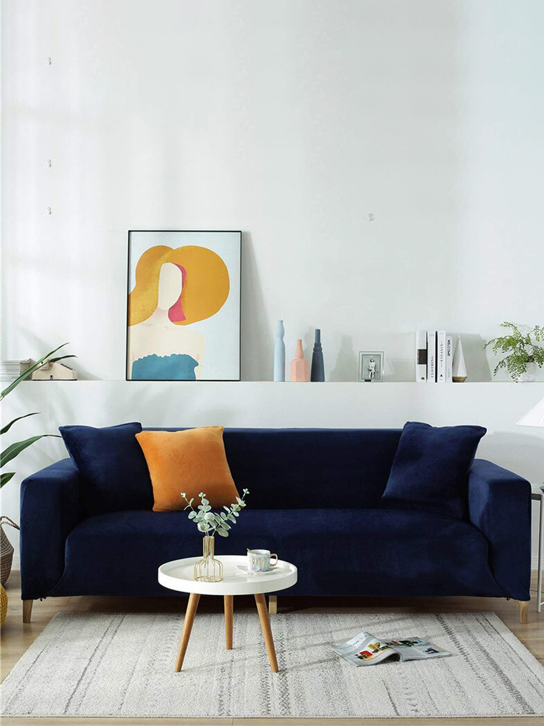 

HOUSE OF QUIRK Blue Solid 4-Seater Sofa Slip Covers