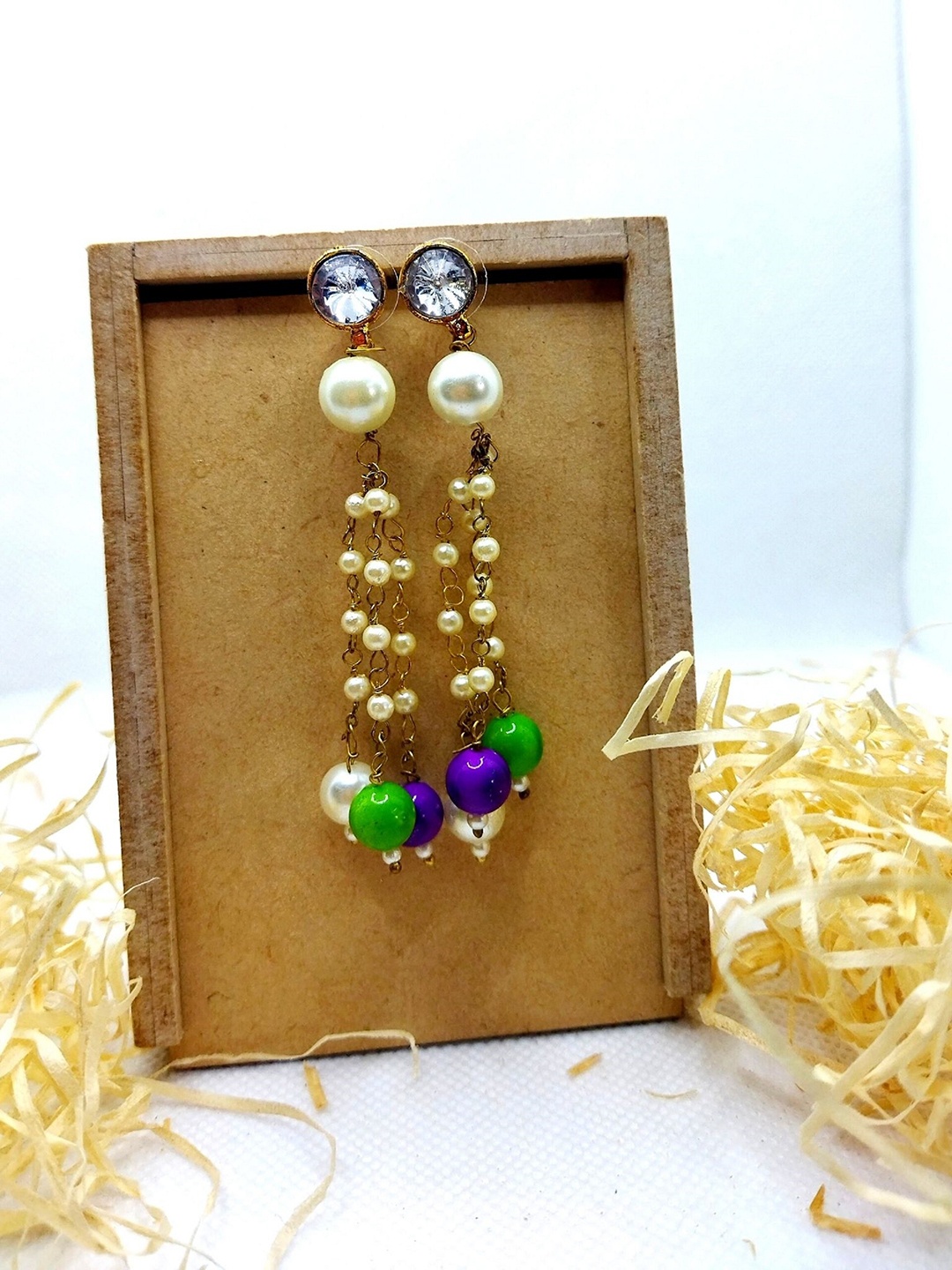 

Kshitij Jewels Women Gold-Plated & White Contemporary Drop Earrings