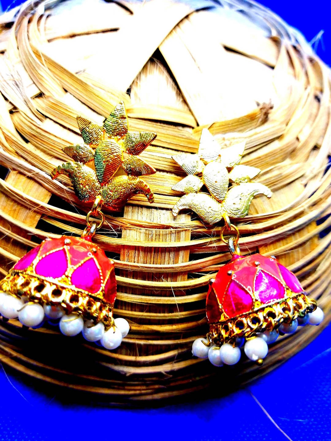 

Kshitij Jewels Fuchsia Gold-Plated Classic Jhumkas Earrings
