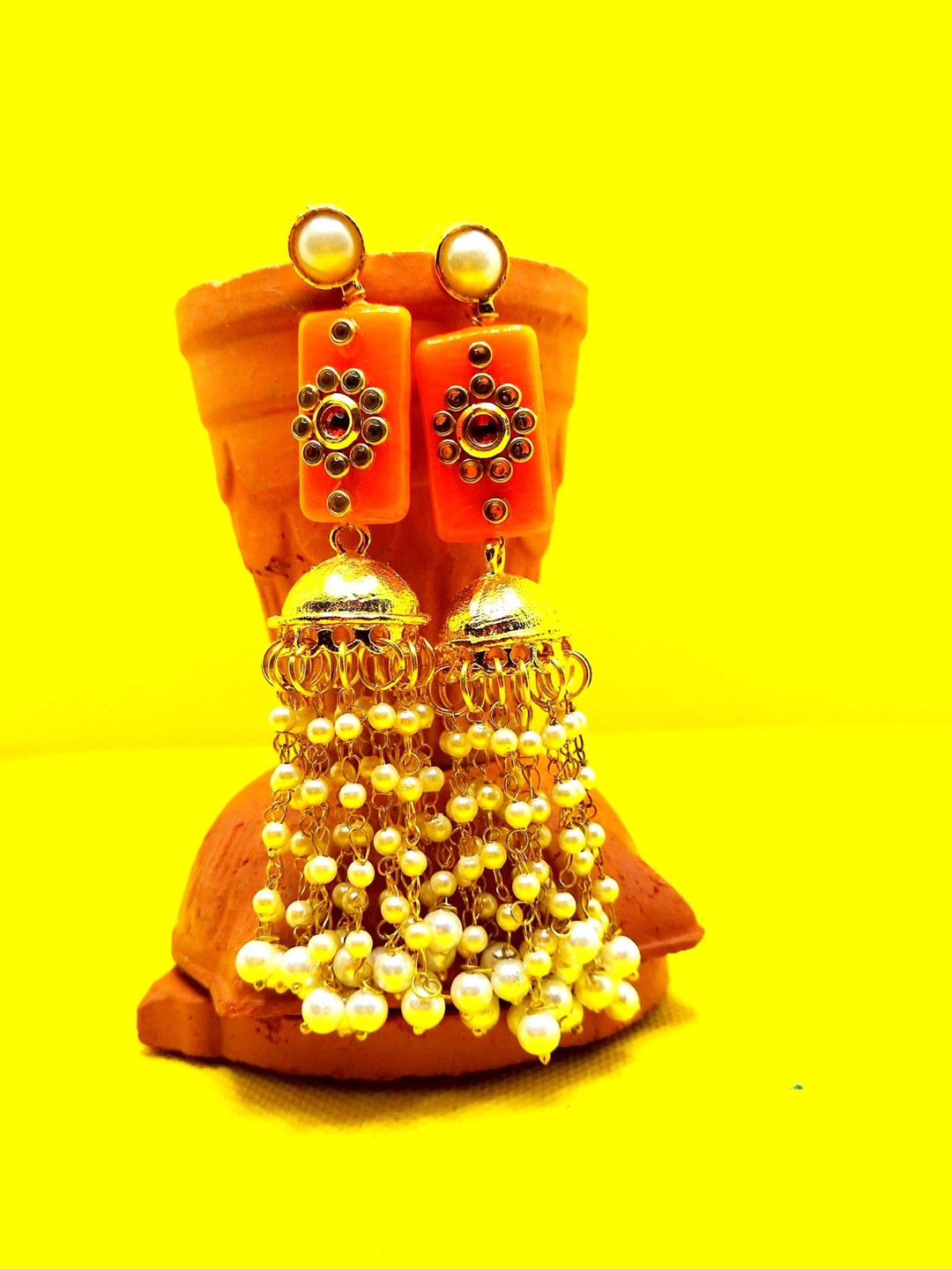 

Kshitij Jewels Women Gold-Plated & Orange Contemporary Drop Earrings