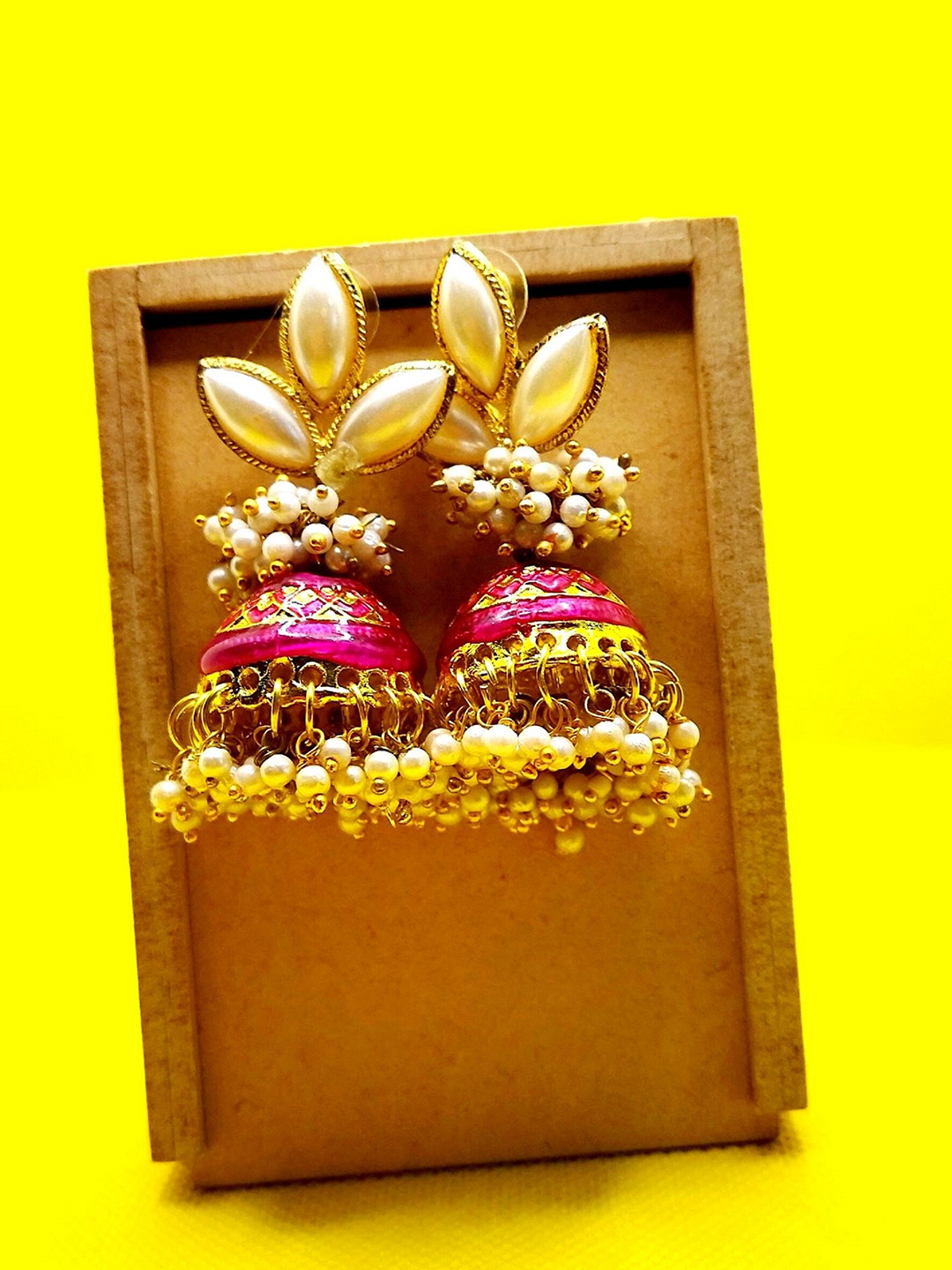 

Kshitij Jewels Magenta & Gold-Toned Floral Jhumkas Earrings