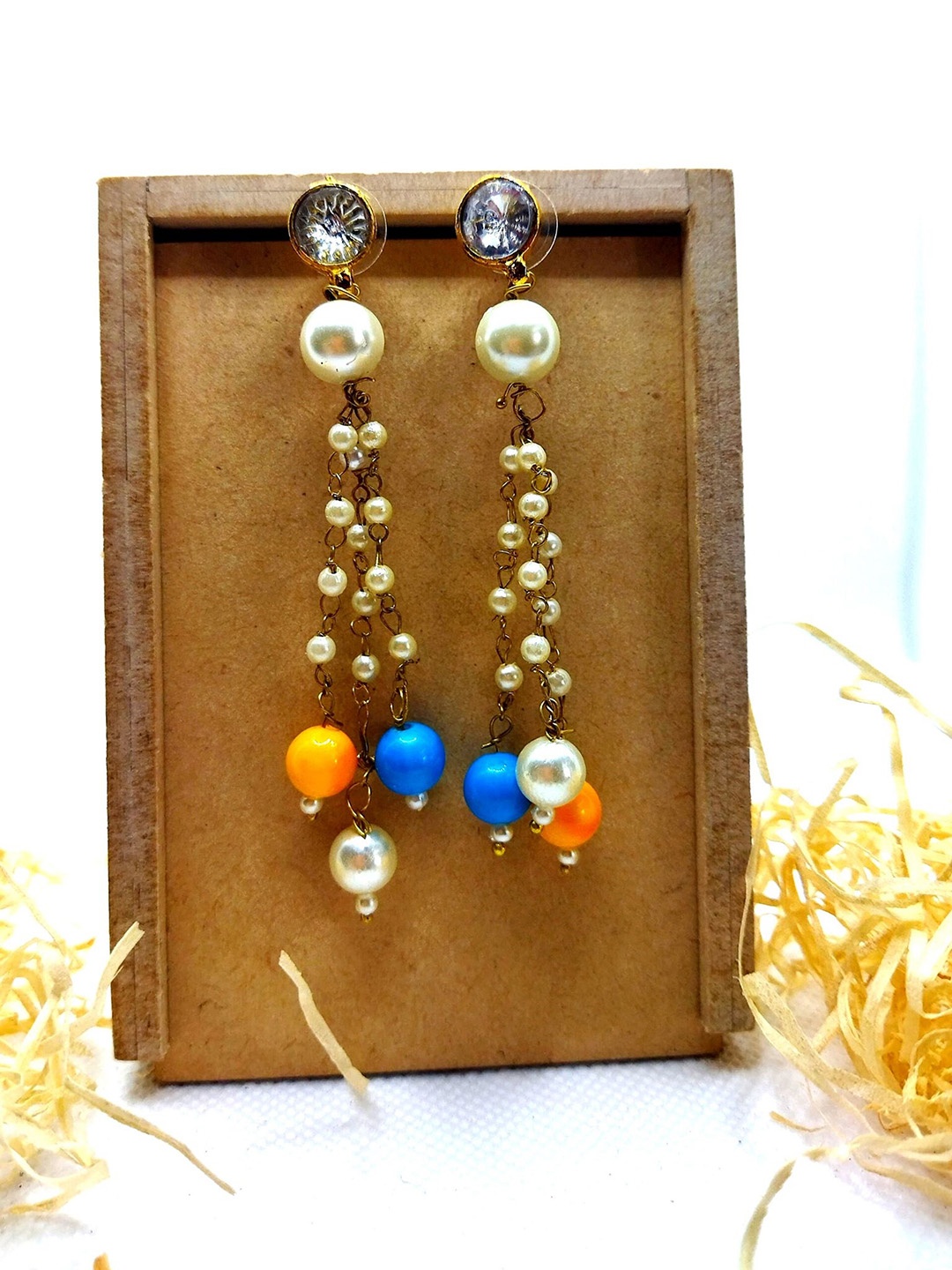 

Kshitij Jewels Women White & Blue Gold-Plated Contemporary Drop Earrings