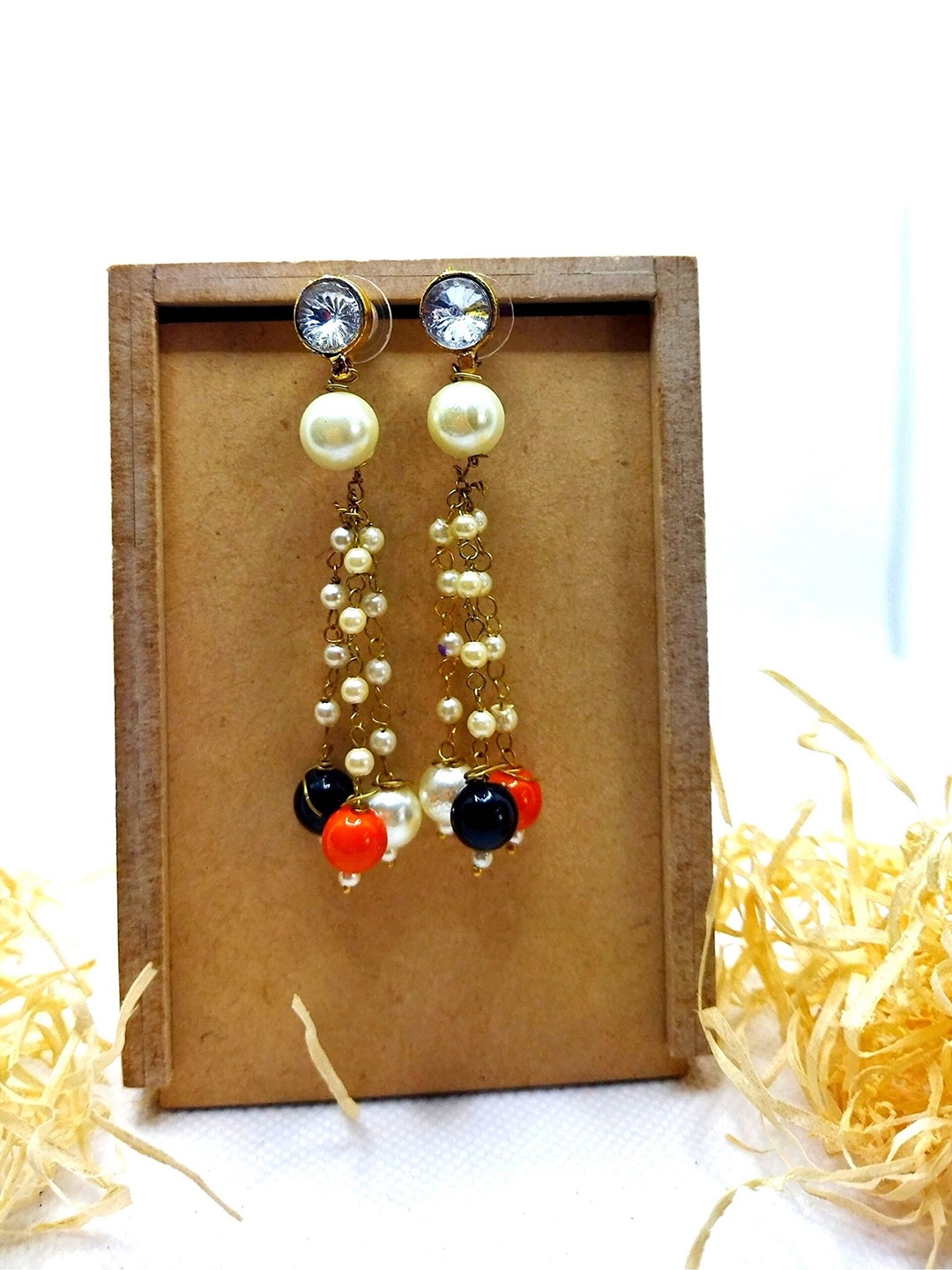 

Kshitij Jewels Women Cream-Coloured & Black Contemporary Drop Earrings