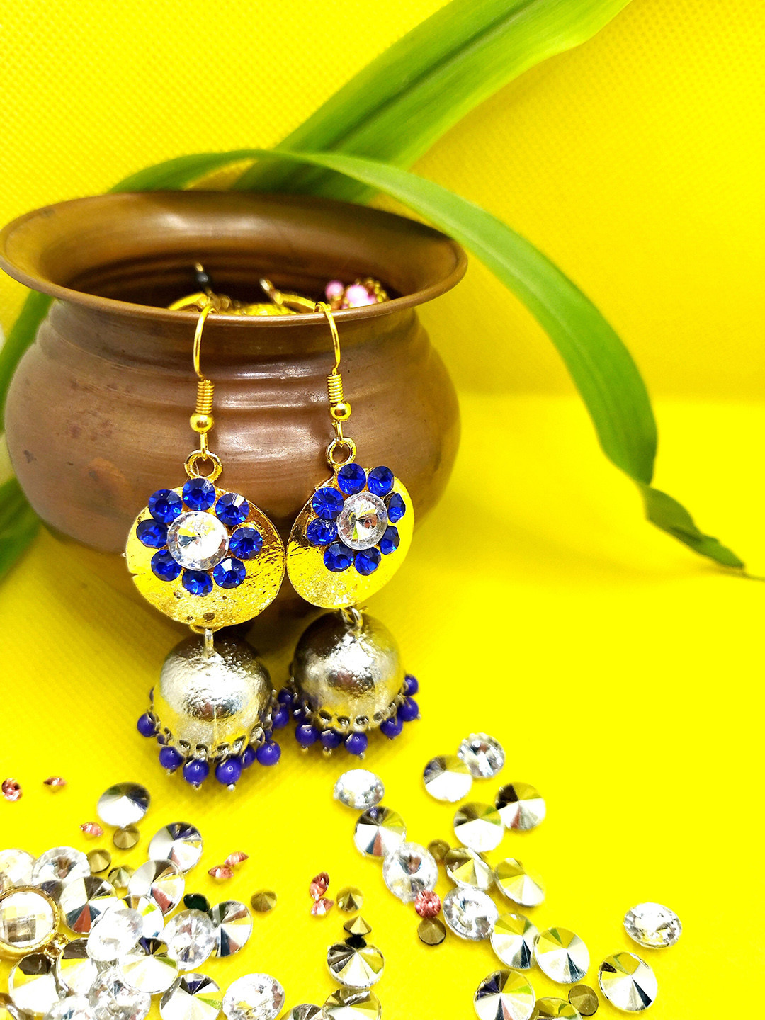 

Kshitij Jewels Women Gold-Plated & Blue Circular Jhumkas Earrings