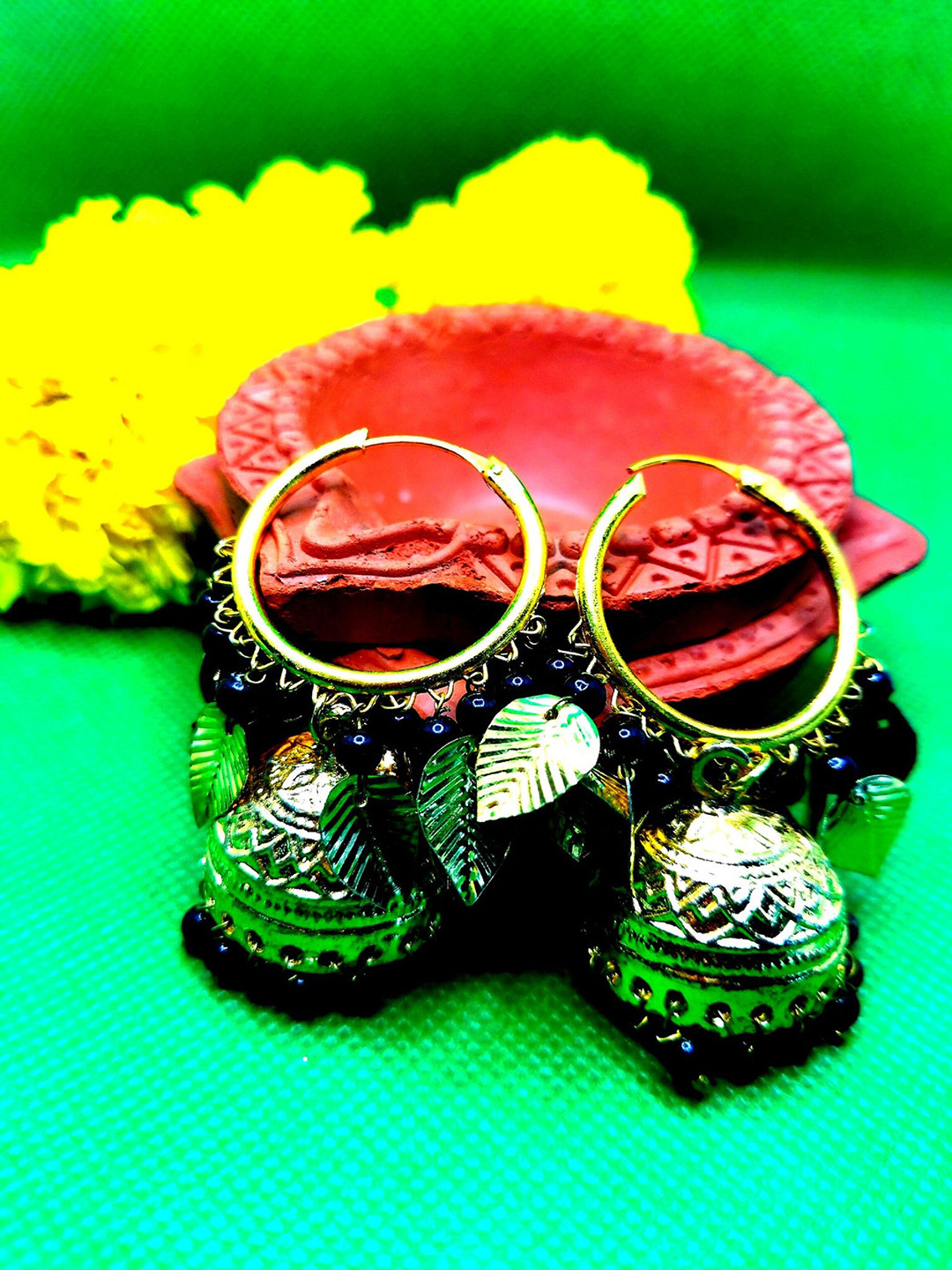 

Kshitij Jewels Black Circular Jhumkas Earrings