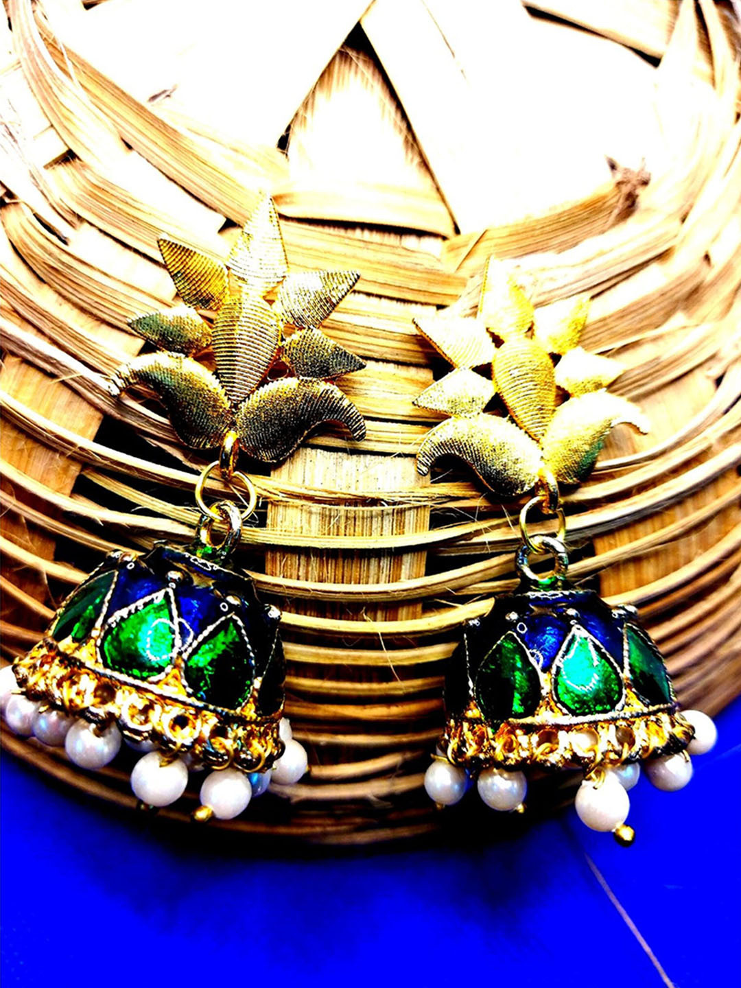 

Kshitij Jewels Green Dome Shaped Jhumkas Earrings