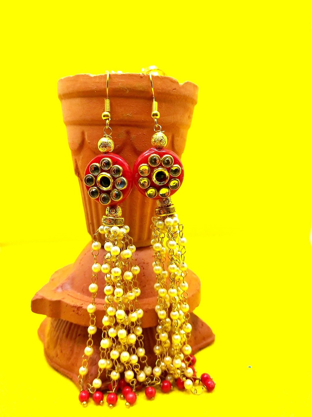 

Kshitij Jewels Red Contemporary Drop Earrings