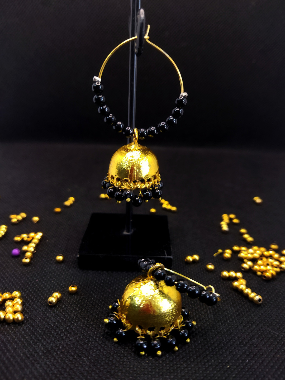 

Kshitij Jewels Black Circular Hoop Jhumka Earrings
