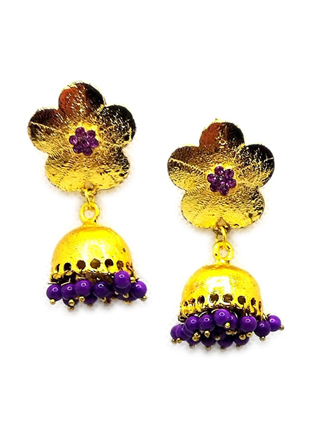

Kshitij Jewels Purple Floral Jhumkas Earrings