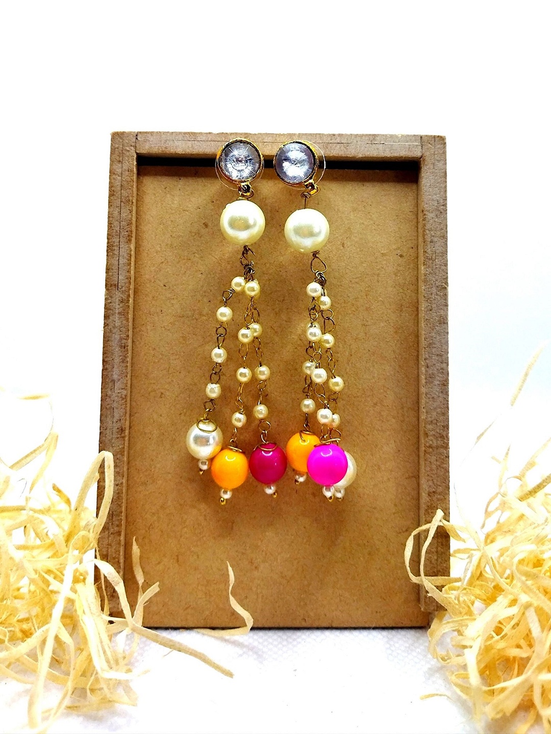 

Kshitij Jewels White & Pink Contemporary Drop Earrings