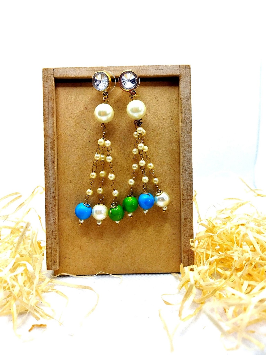 

Kshitij Jewels White & Blue Gold-Plated Contemporary Drop Earrings