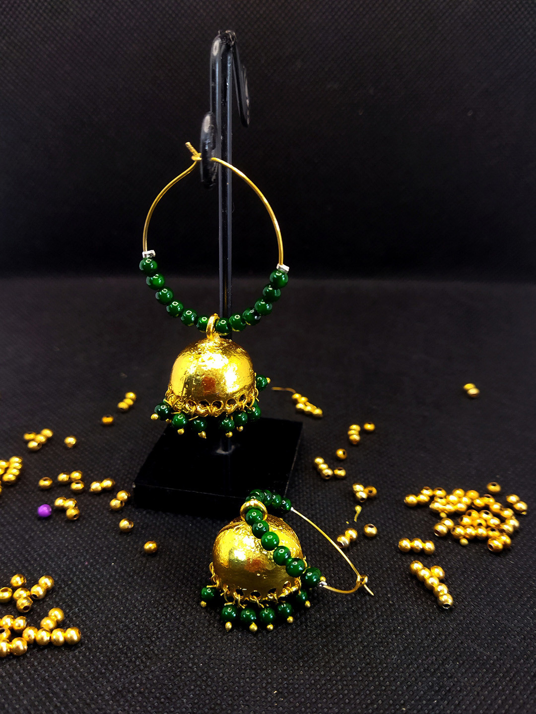 

Kshitij Jewels Women Green & Gold-Toned Circular Jhumkas Earrings
