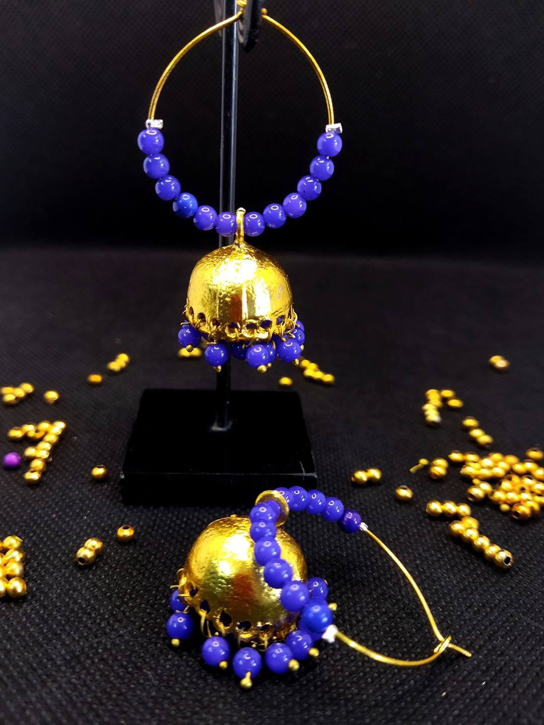

Kshitij Jewels Navy Blue Dome Shaped Jhumkas Earrings