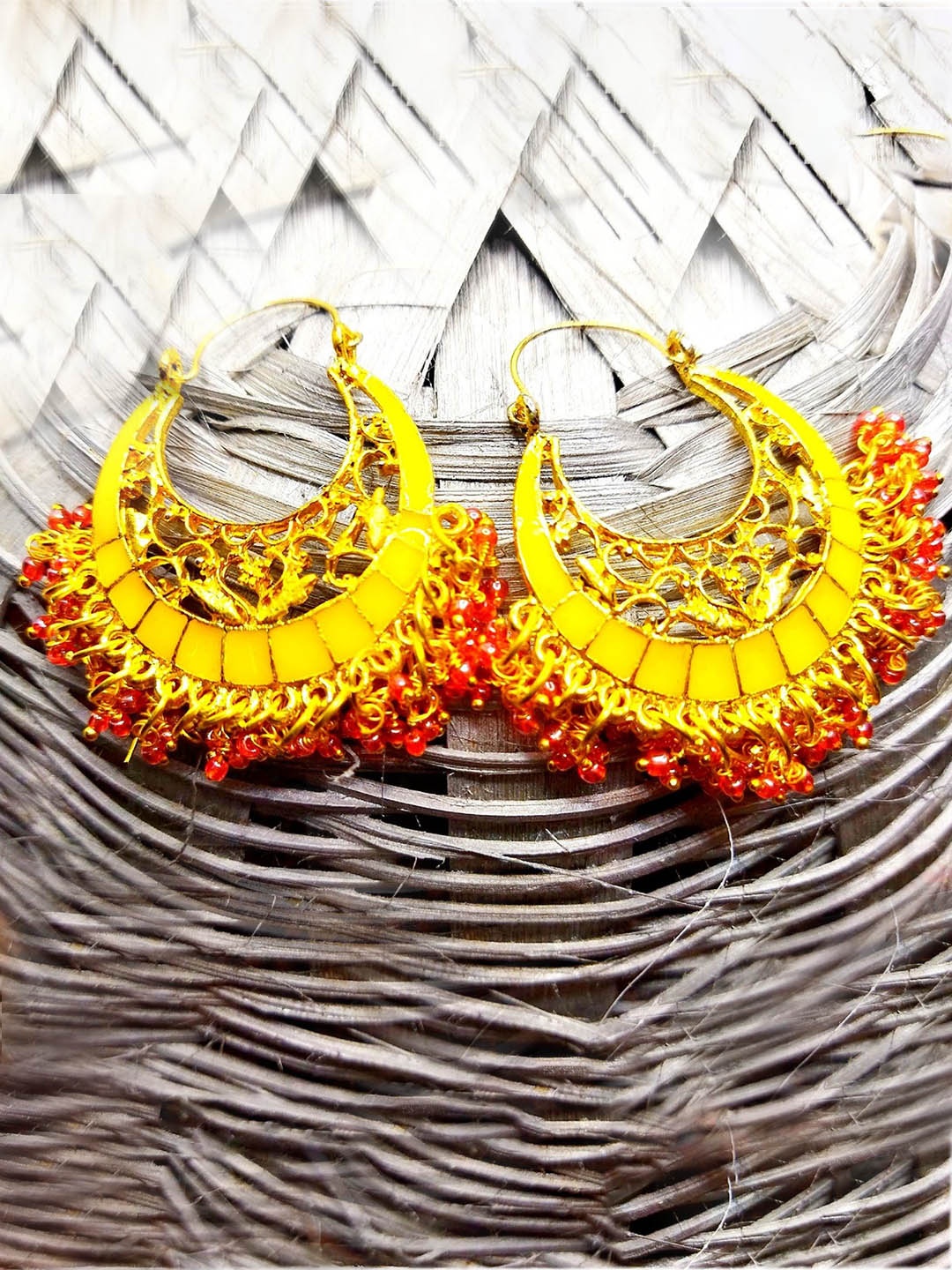 

Kshitij Jewels Yellow Circular Beaded Chandbalis Earrings