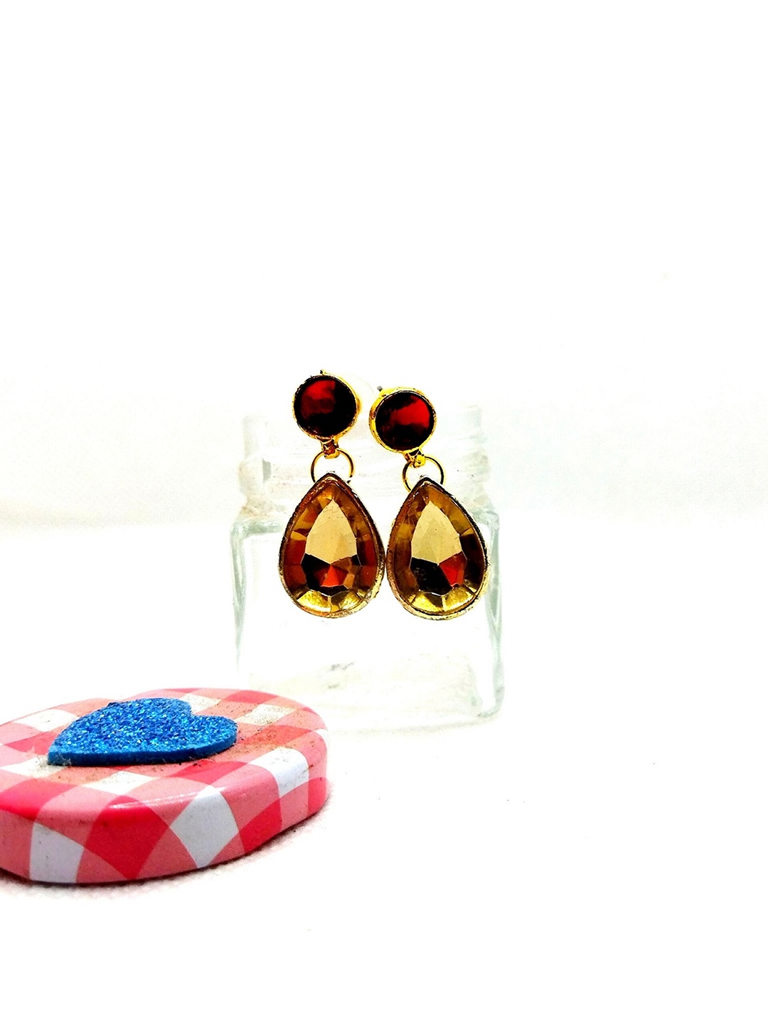 

Kshitij Jewels Mustard & Gold-Plated Teardrop Shaped Drop Earrings