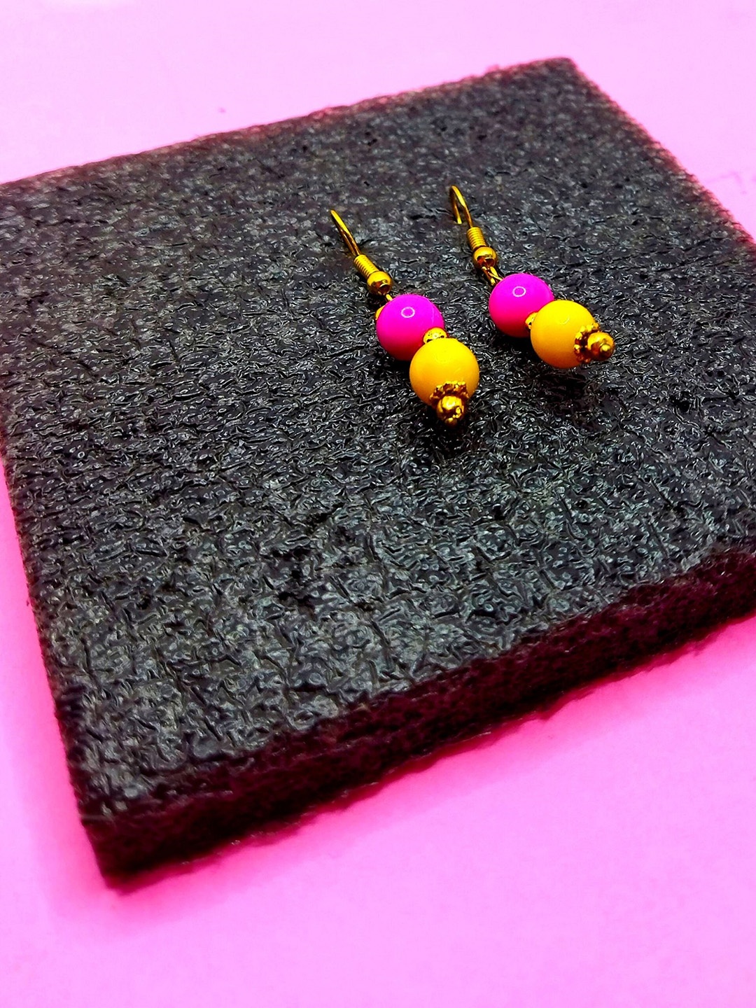 

Kshitij Jewels Mustard & Pink Gold-Plated Circular Drop Earrings