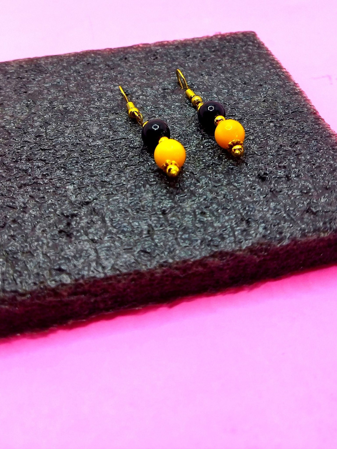 

Kshitij Jewels Yellow & Black Gold-Plated Circular Drop Earrings
