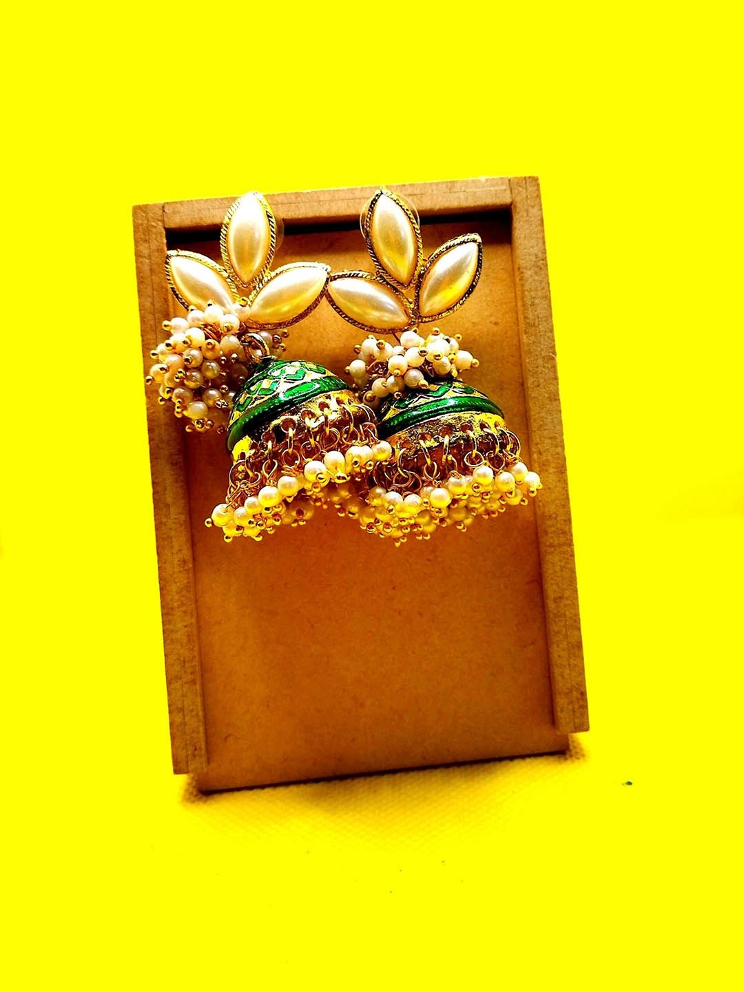 

Kshitij Jewels Green Dome Shaped Jhumkas Earrings