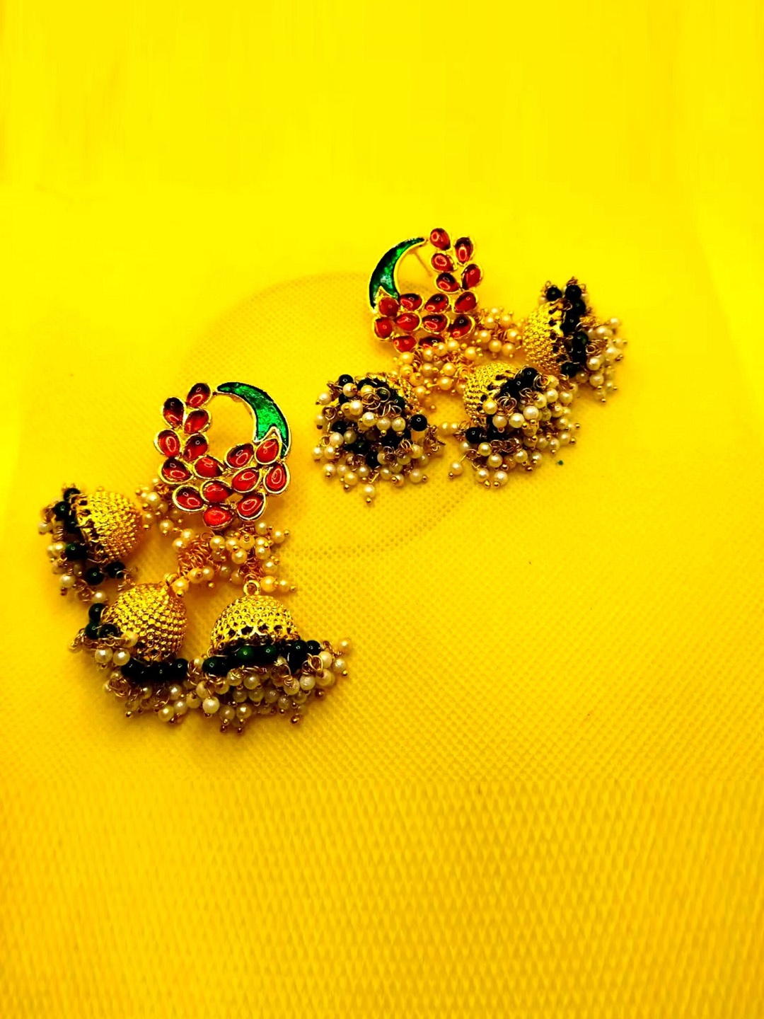 

Kshitij Jewels Green & Gold Plated Circular Jhumkas Earrings