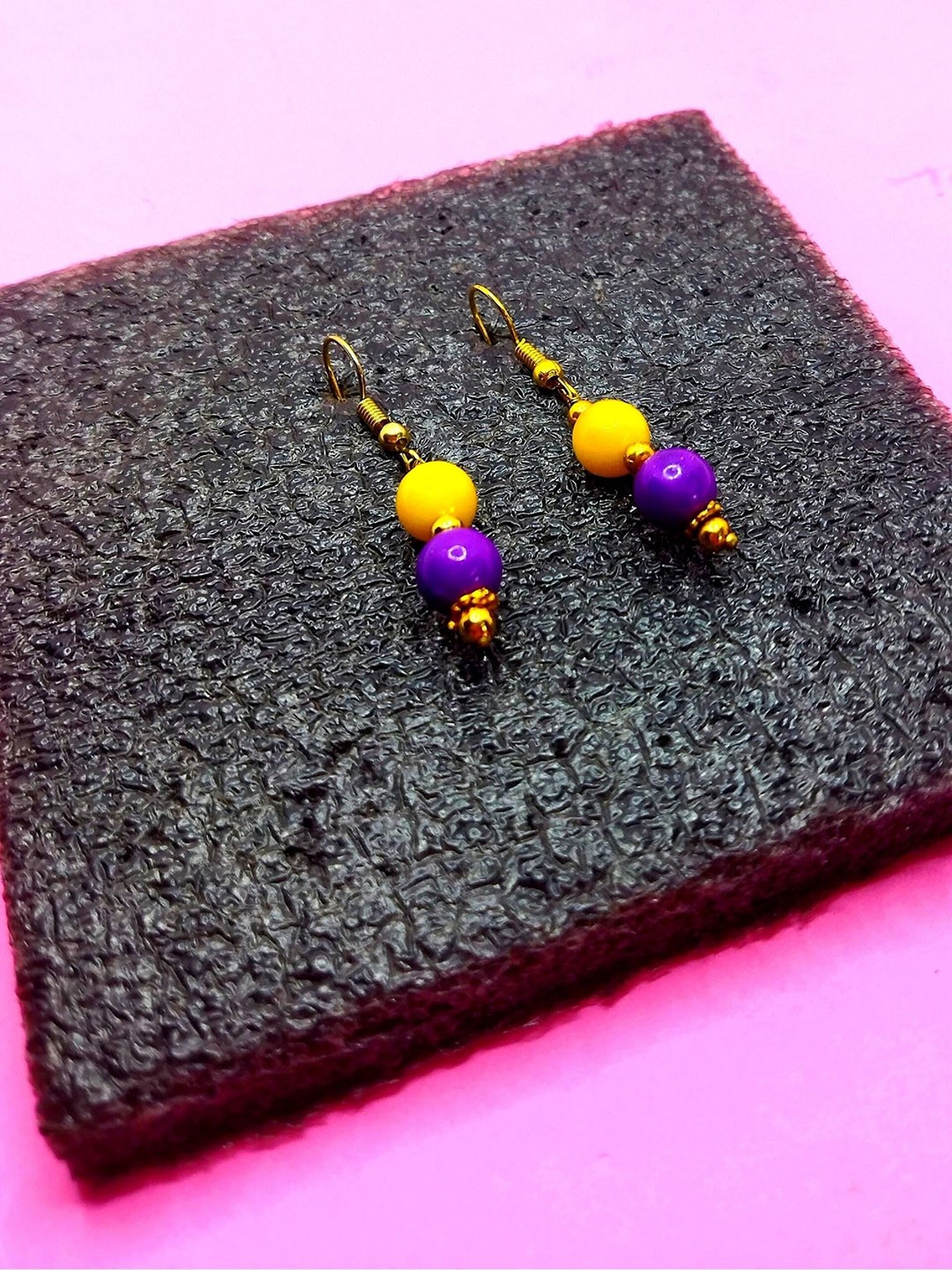 

Kshitij Jewels Yellow & Purple Gold-Plated Circular Drop Earrings