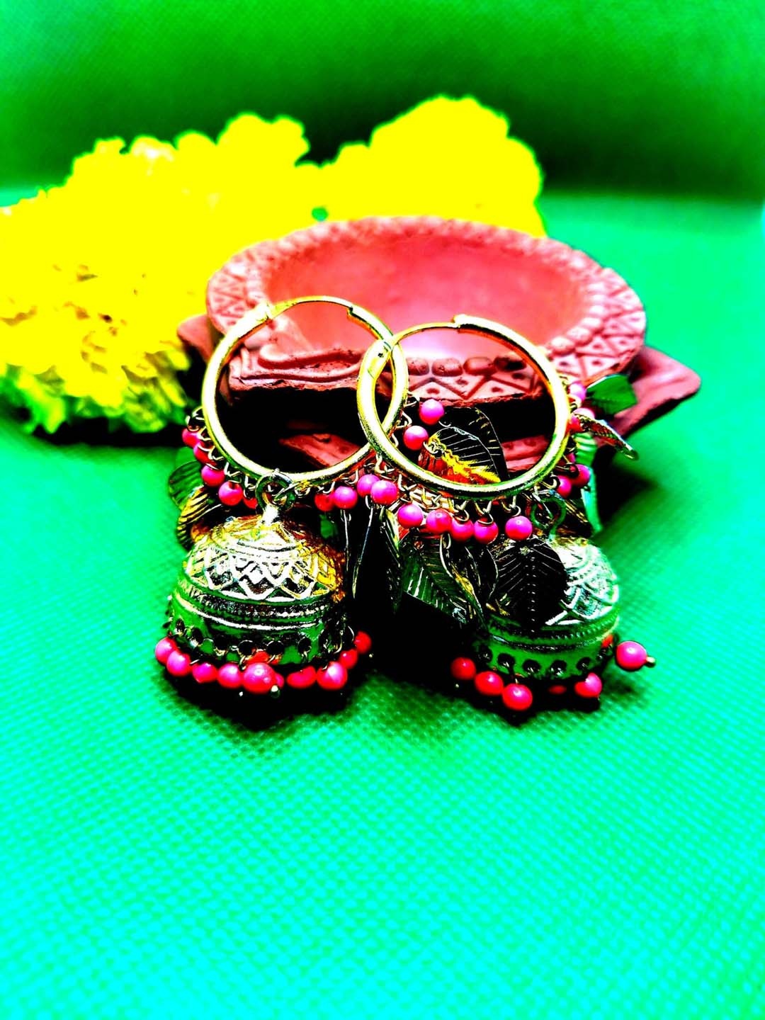 

Kshitij Jewels Women Fuchsia Circular Jhumkas Earrings