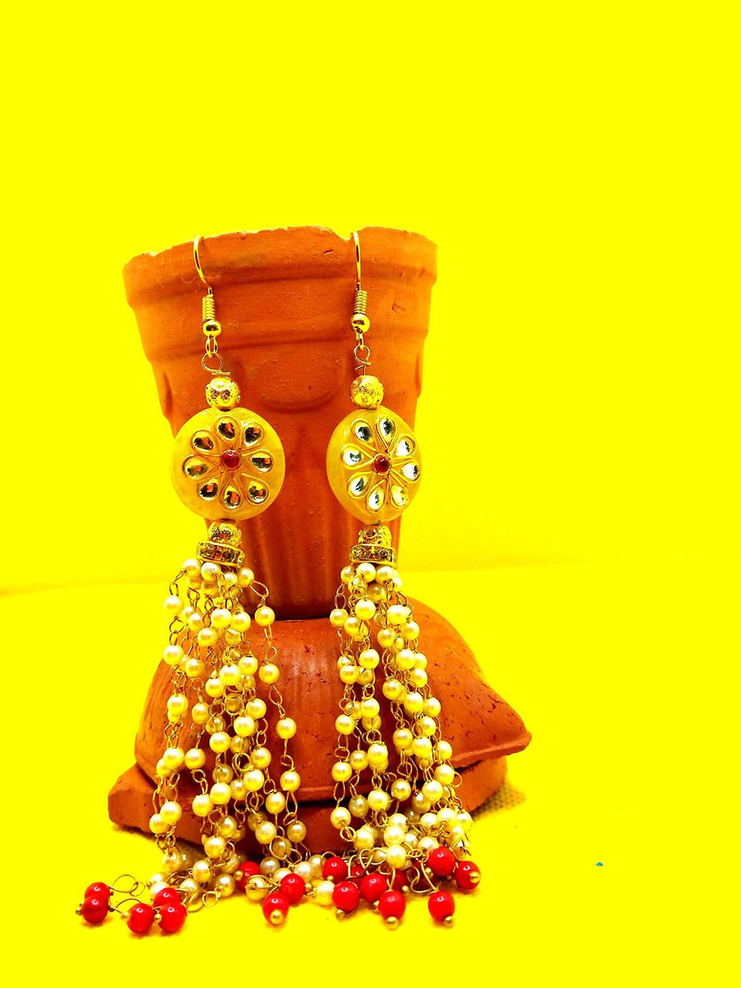 

Kshitij Jewels Yellow Gold-Plated Contemporary Drop Earrings