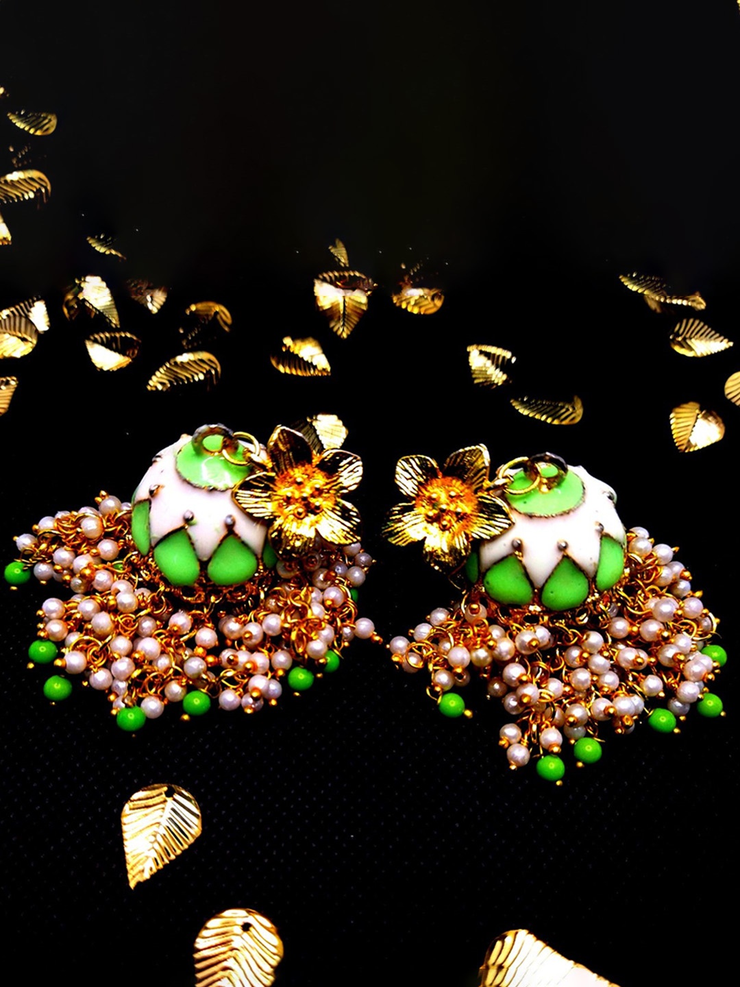 

Kshitij Jewels Green Circular Jhumkas Earrings