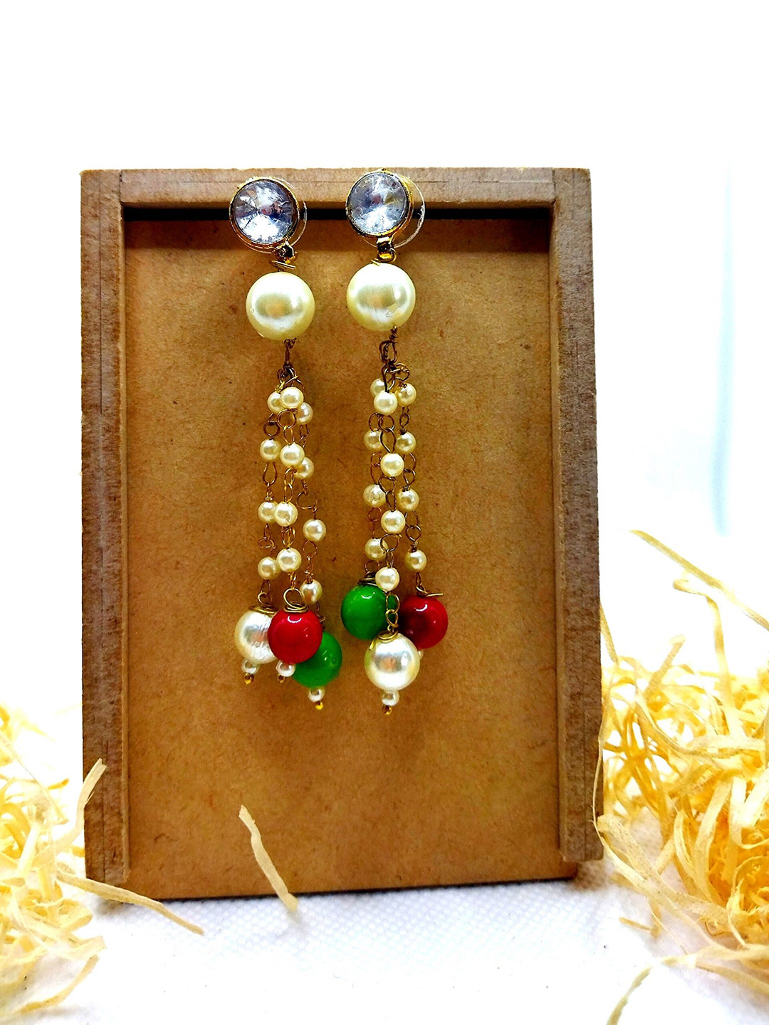 

Kshitij Jewels Women White & Green Gold-Plated Contemporary Artificial Beads Drop Earrings