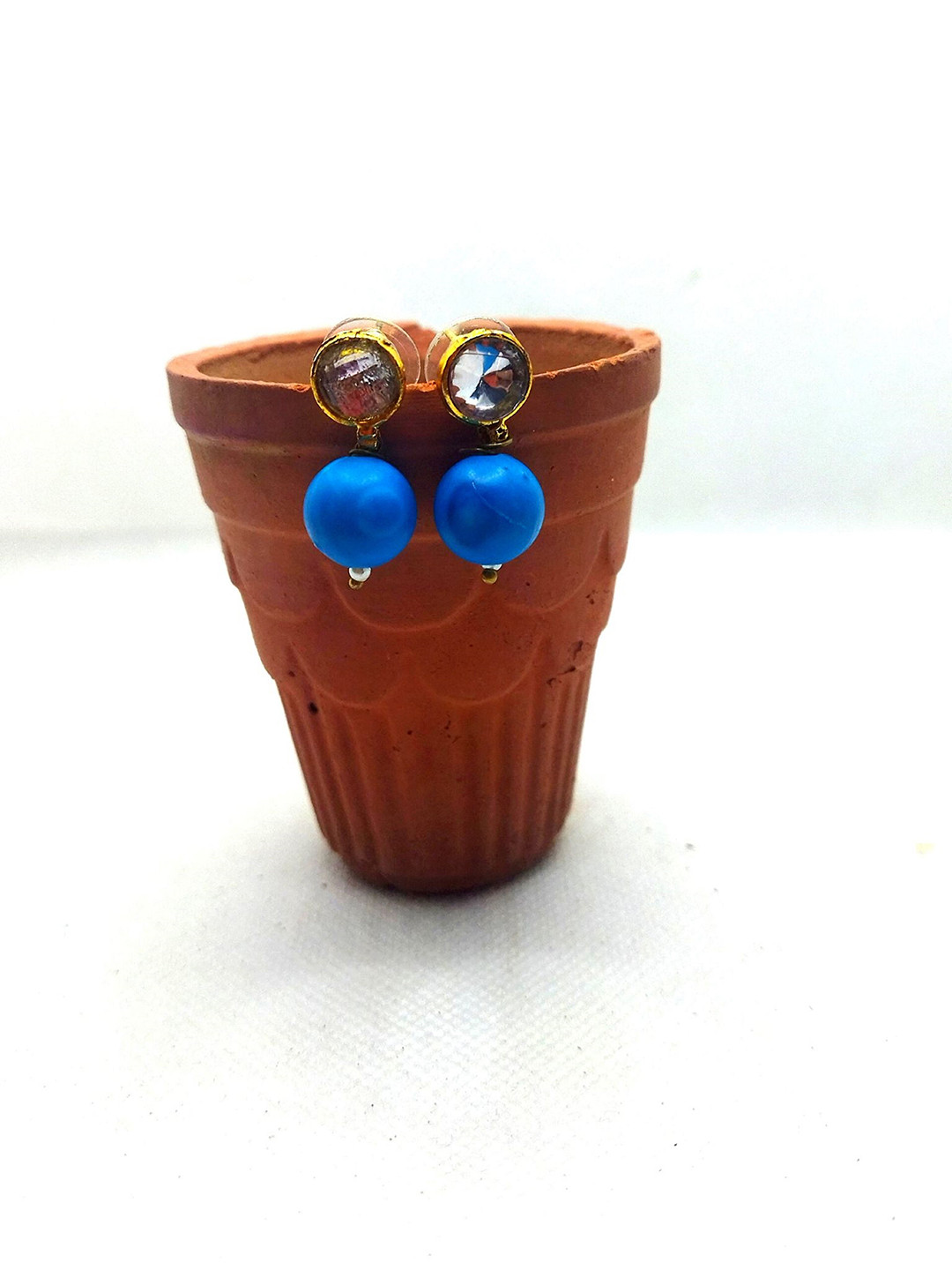 

Kshitij Jewels Blue Gold-Plated Teardrop Shaped Drop Earrings