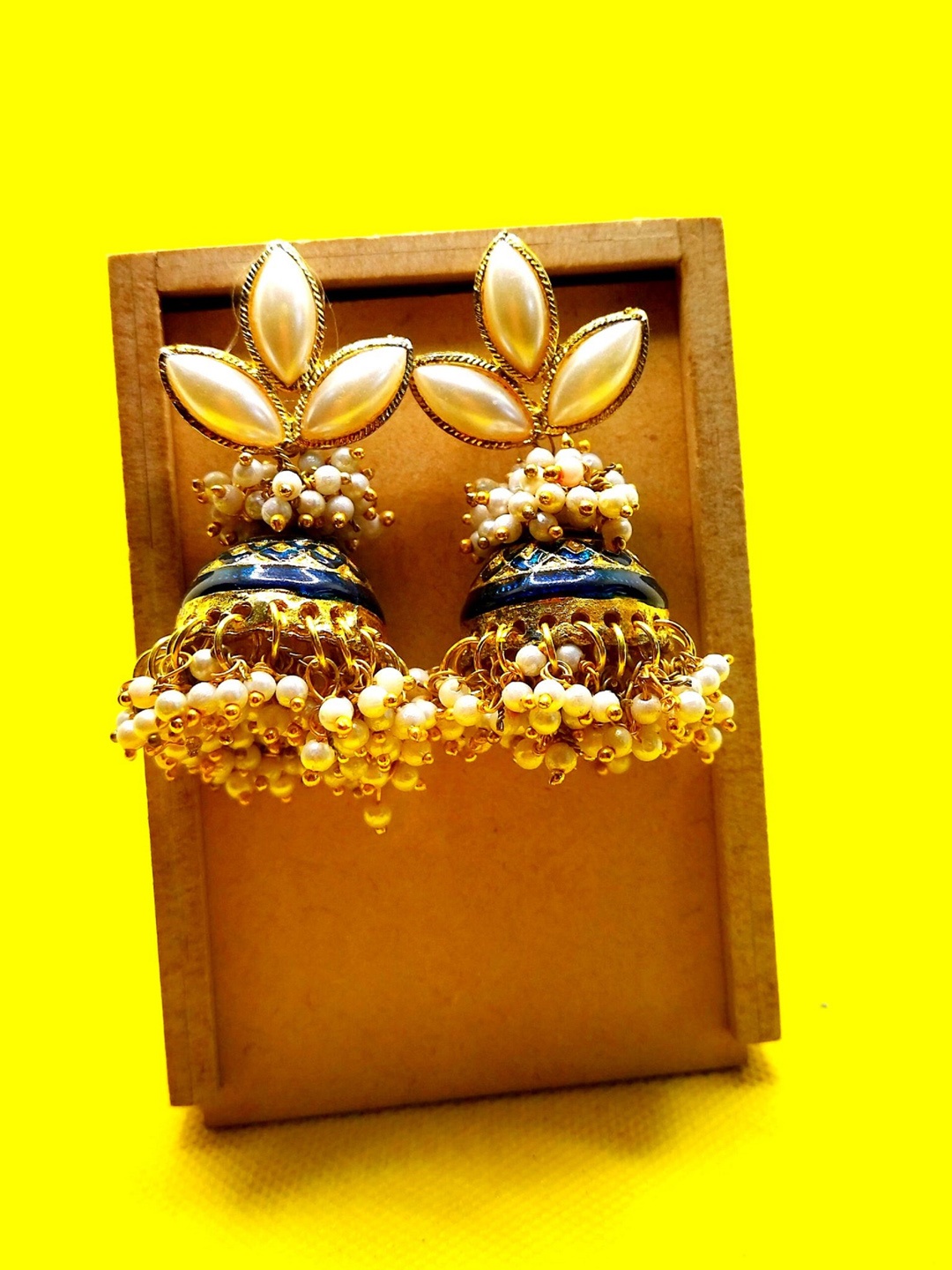 

Kshitij Jewels Navy Blue Dome Shaped Beaded Jhumkas Earrings