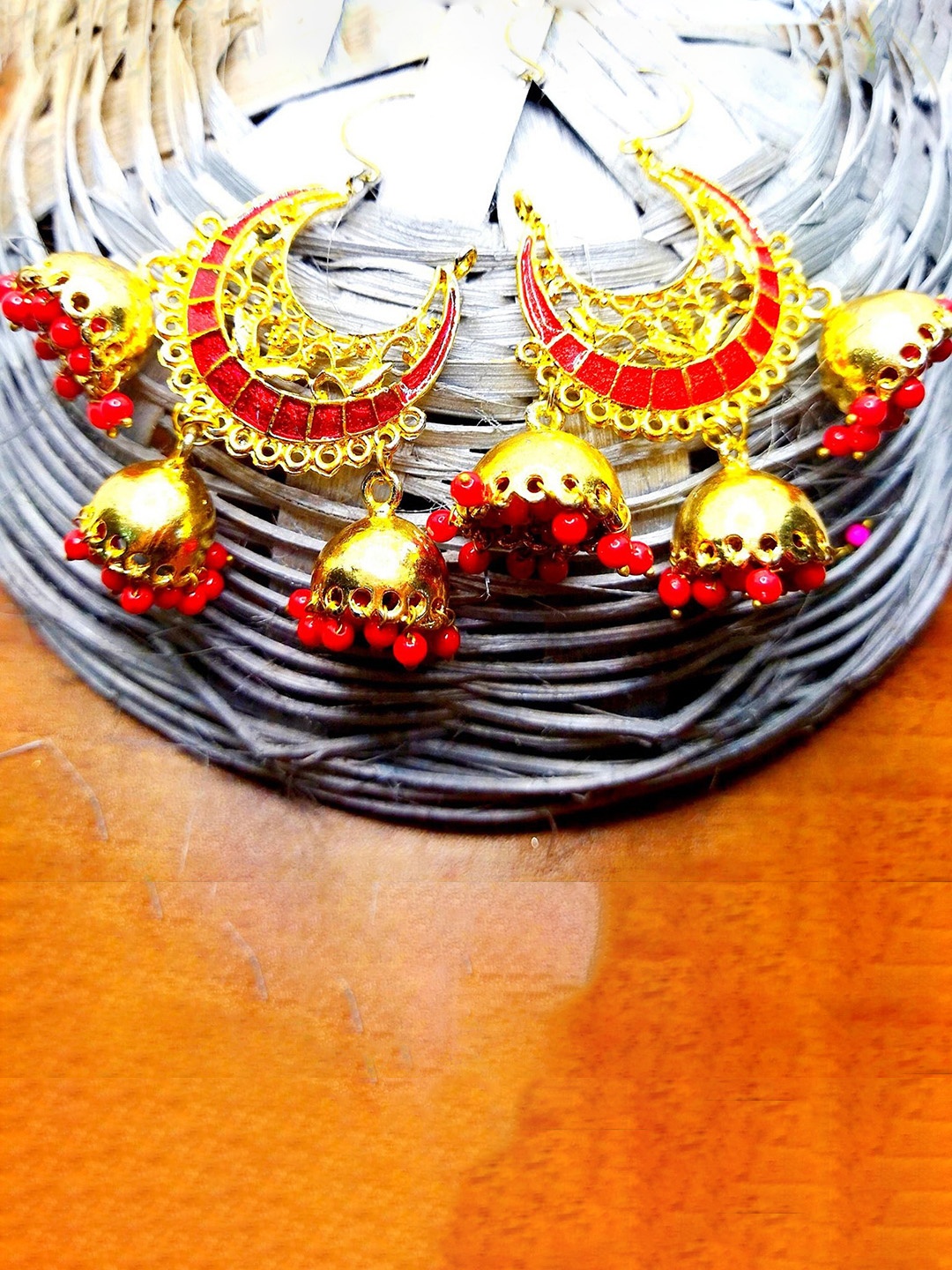 

Kshitij Jewels Red Circular Jhumkas Earrings