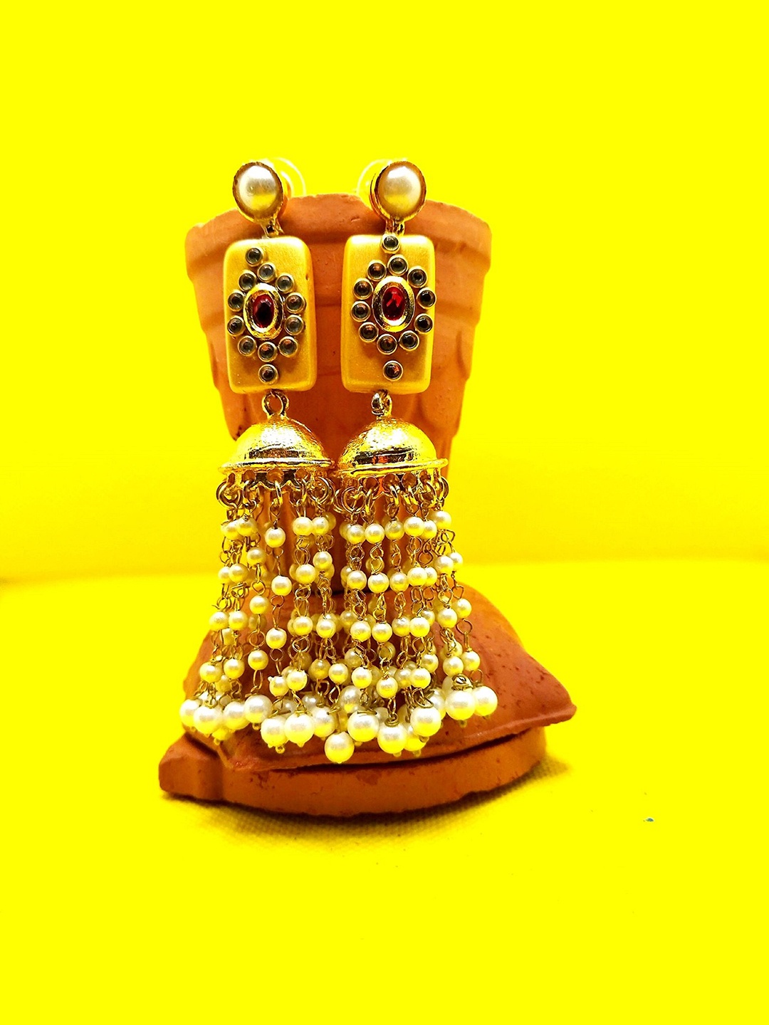 

Kshitij Jewels Mustard Contemporary Beaded Drop Earrings