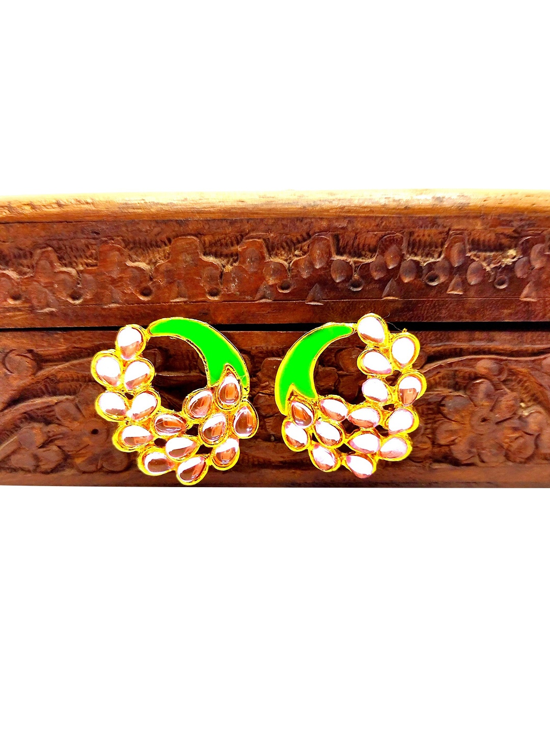 

Kshitij Jewels Sea Green & White Peacock Shaped Half Hoop Earrings