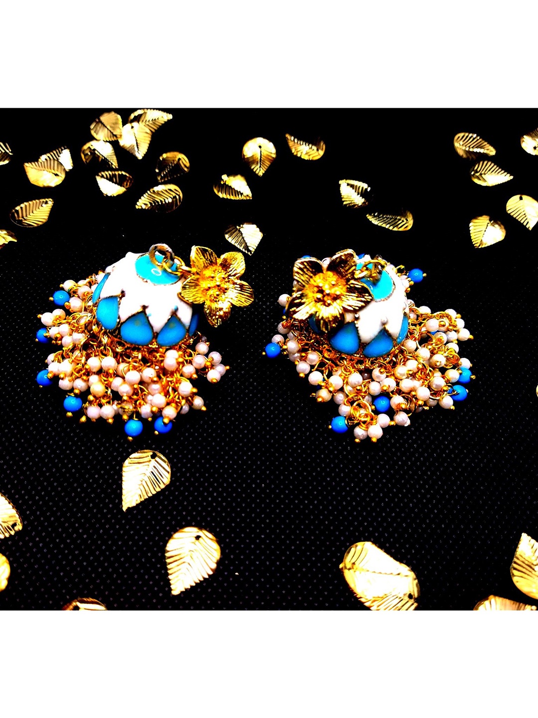 

Kshitij Jewels Blue Floral Gold-Plated Jhumkas Earrings