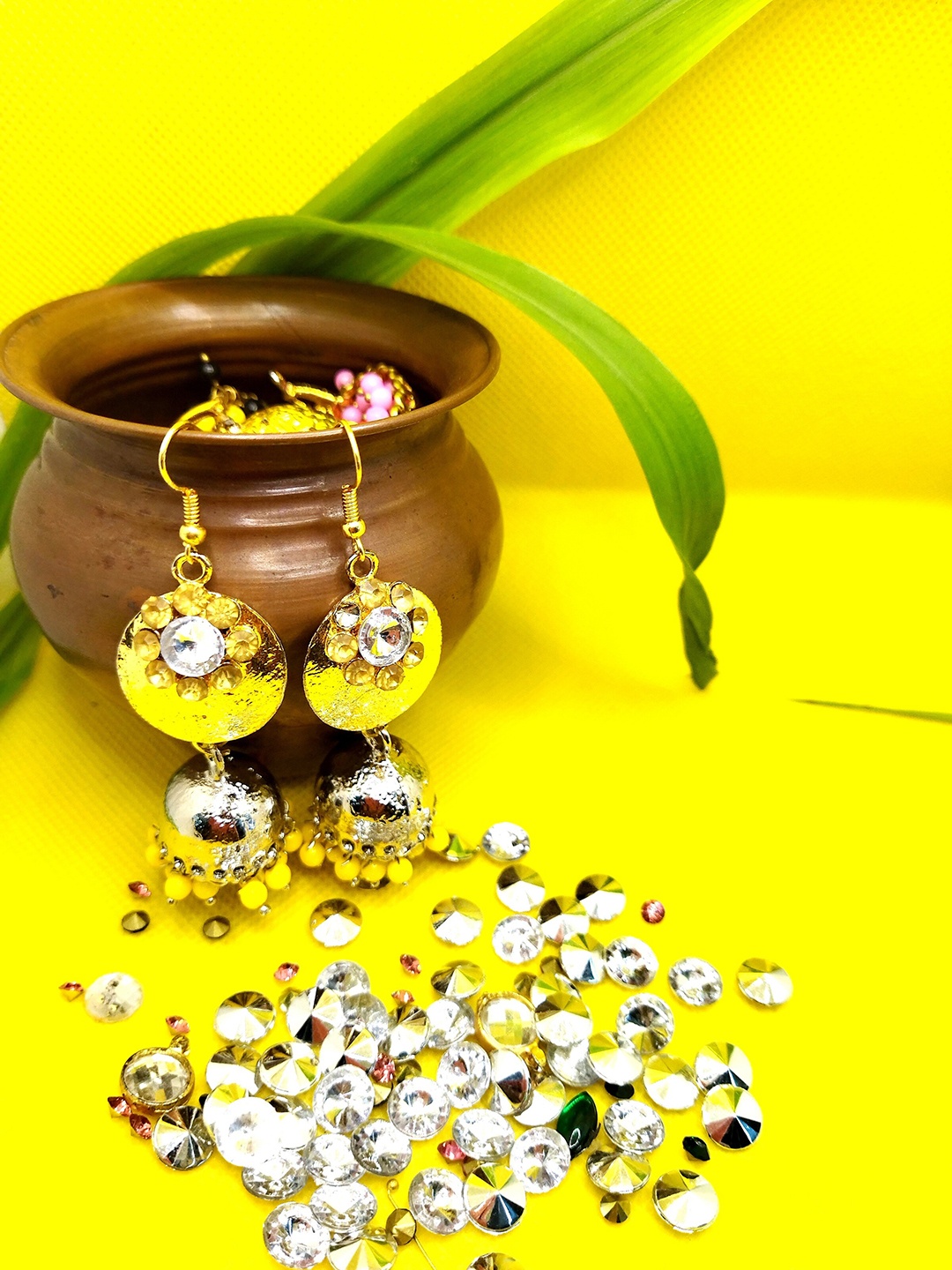 

Kshitij Jewels Mustard Circular Jhumkas Earrings