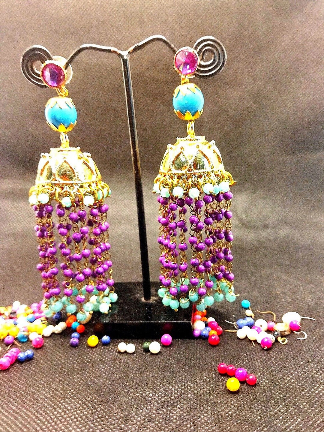 

Kshitij Jewels Gold-Plated Purple Dome Shaped Jhumkas Earrings