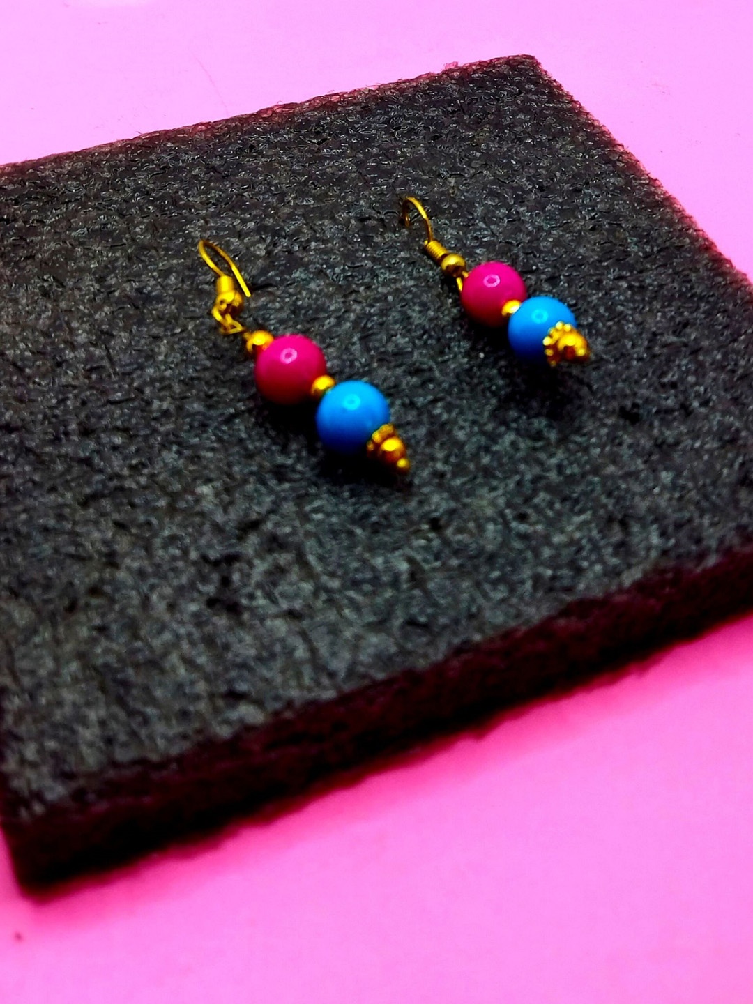 

Kshitij Jewels Turquoise Blue & Pink Contemporary Drop Earrings