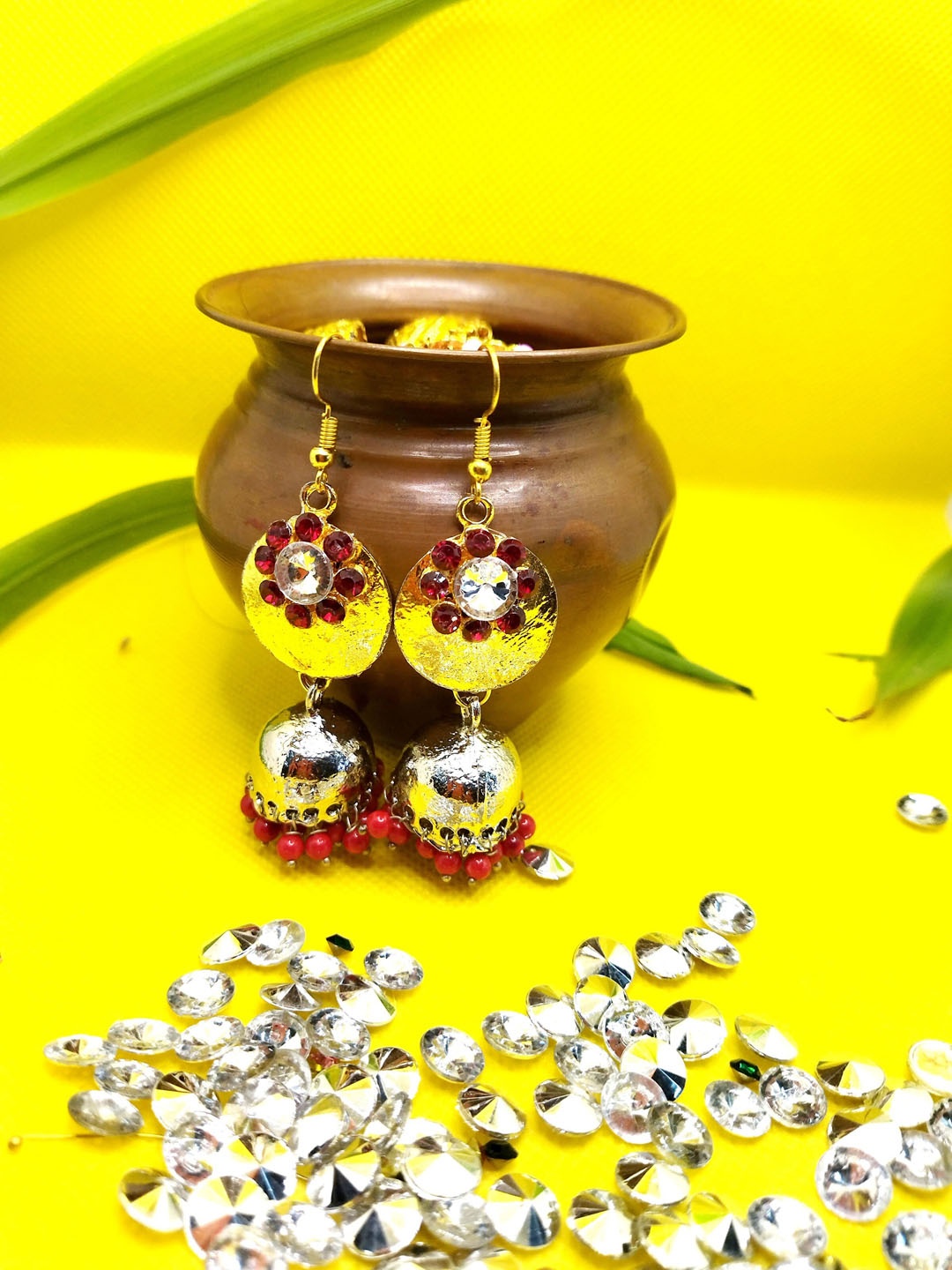 

Kshitij Jewels Red Circular Jhumkas Earrings