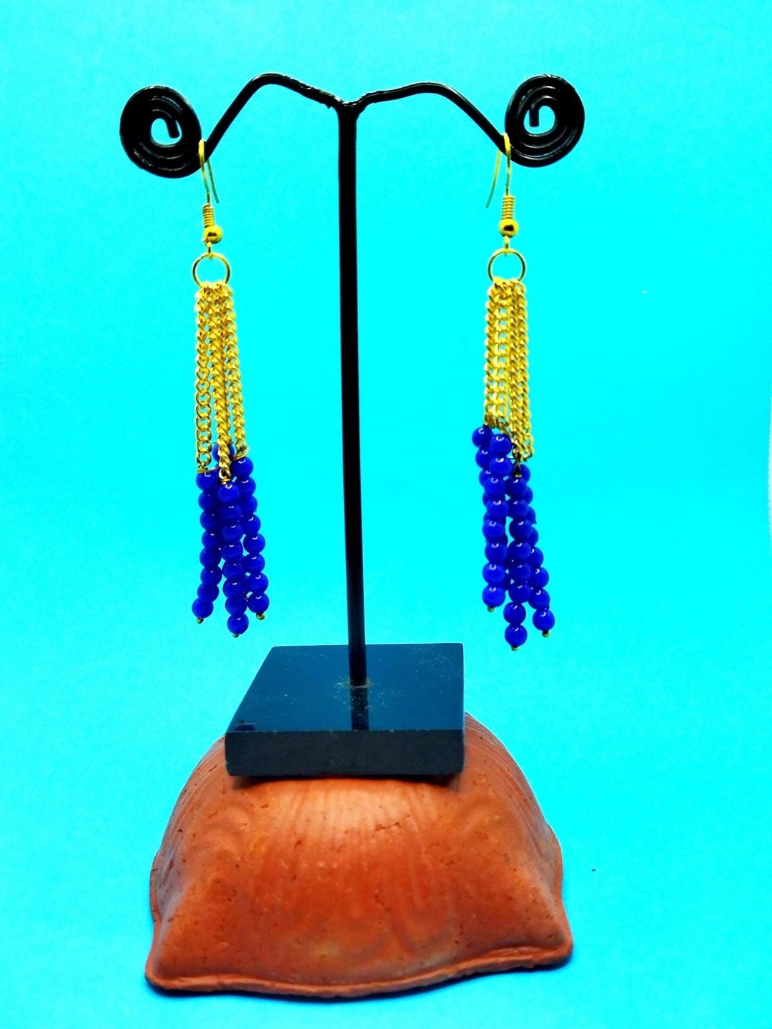 

Kshitij Jewels Women Navy Blue Tassels Drop Earrings