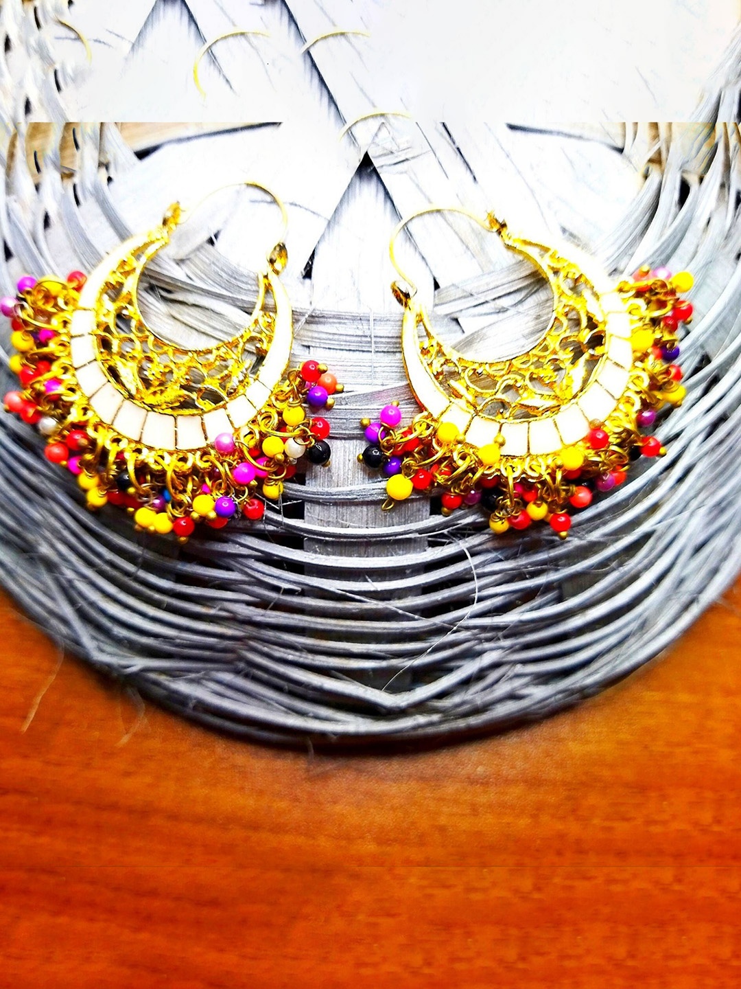 

Kshitij Jewels Gold-Plated Yellow & Purple Circular Hoop Earrings